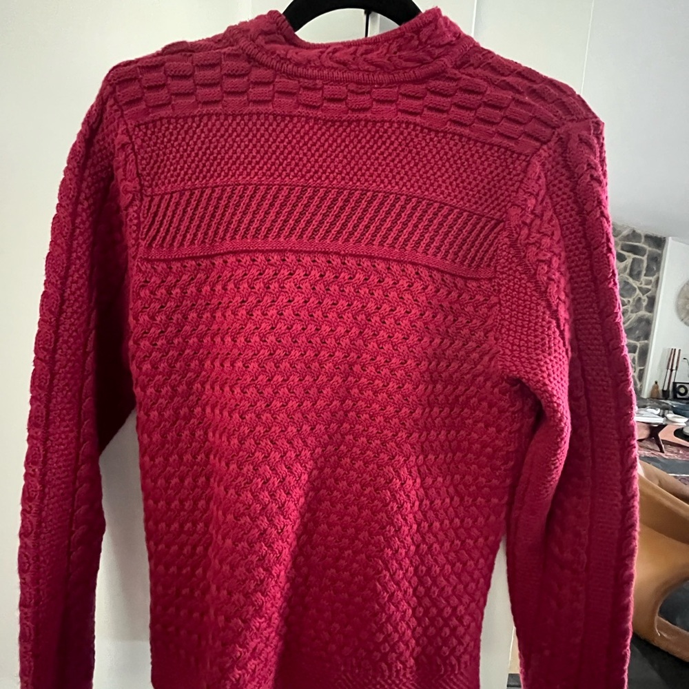 Vintage L.L. Bean Deep Red Knit Cardigan New England preppy Nordic cableknit S - Picture 4 of 6